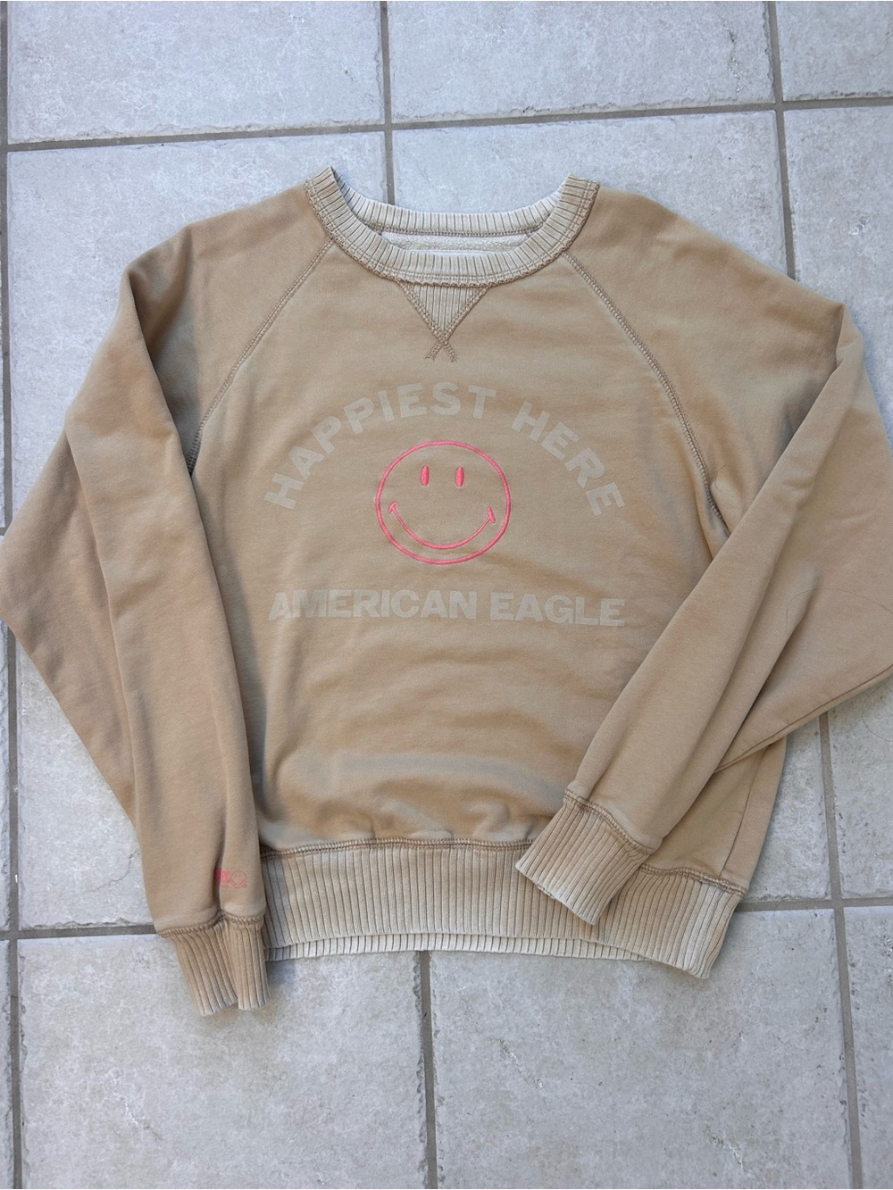 American Eagle Outfitters Women's Tan Crewneck Sweatshirt - Happiest Here